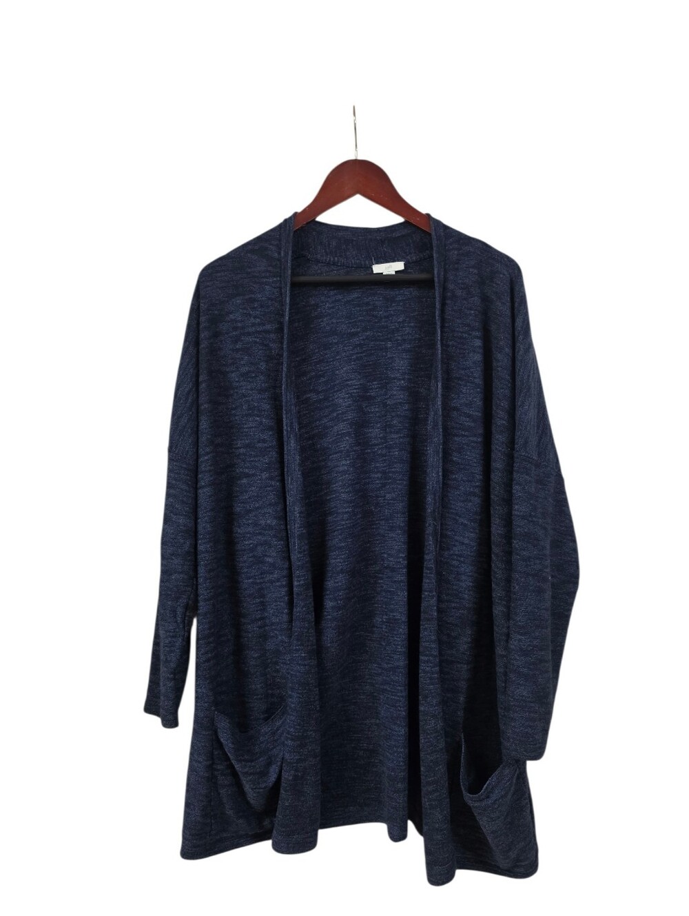 J. Jill Navy Blue Open Front Long Sleeve Cardigan Sweater Size 1X Pockets Cotton